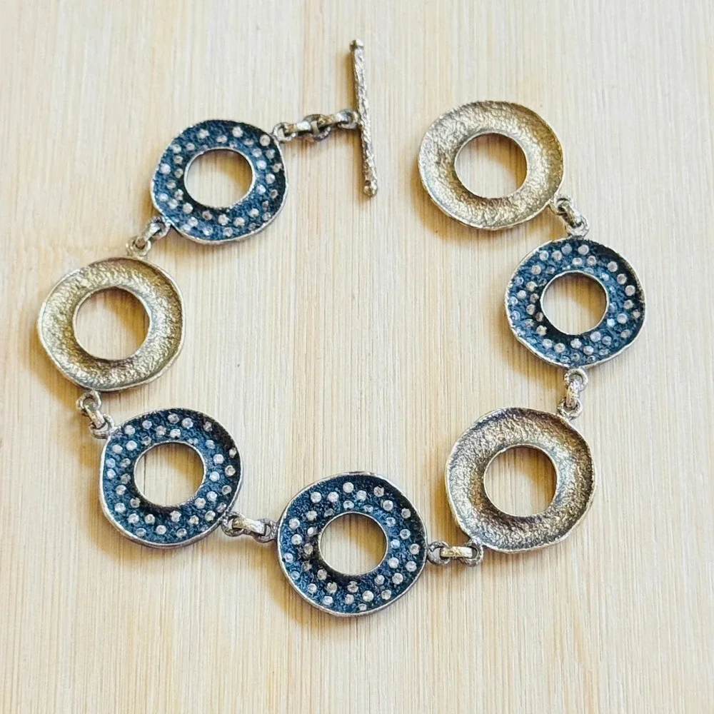 Maria Melinda MM Jeweled Circle Link Bracelet Brutalist Designer high end Toggle